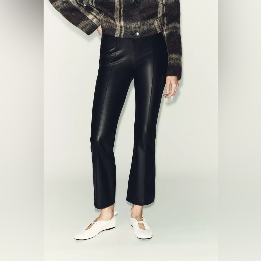 Faux Leather Mini Flare Leggings in Black